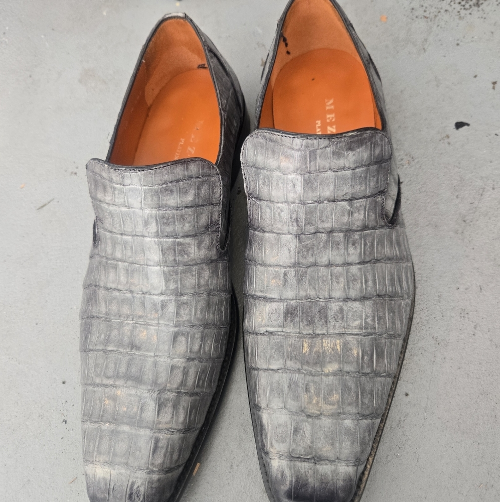 Mens Exotic Mezlan Platinum Alligator Skin Grey Shoes Size 10 Slip On Hp🔥🔥
